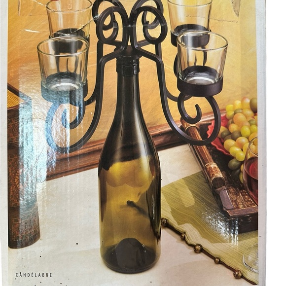 Wrought Iron Black Swirled 4 Votive Wine Bottle Candelabra Candle Holder-NEW - Picture 6 of 6